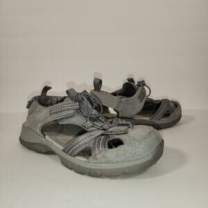 LANDS END Outdoor Sandal Womens 8D Grey Suede Closed Toe Walking Hiking 517104